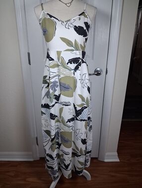 Market & Spruce NWT V-Neck Seersucker Tank Maxi Dress Trop Floral/Leaf Size Sm